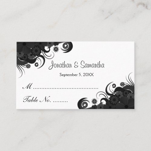 Floral Black and White Wedding Table Place Cards