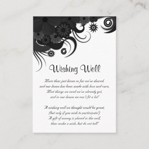 Floral Black and White Wedding Wishing Well Enclosure Card
