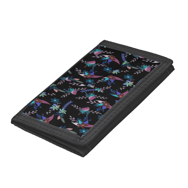 floral black backdrop pattern tri-fold wallet (Bottom)