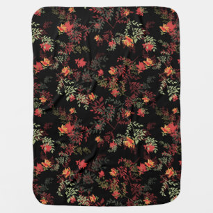 Floral Black Background Seamless Pattern Baby Blanket