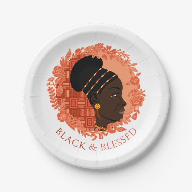 Floral Black & Blessed Paper Plates (Front)