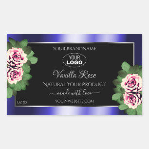 Floral Black Blue Product Labels Pink Roses Logo