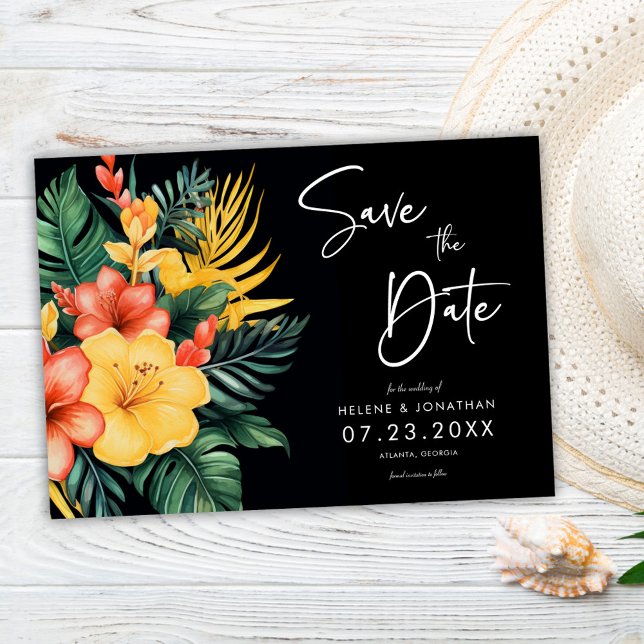 Floral Black Botanical Tropical Wedding Save The Date (Floral Black Botanical Tropical Wedding Save The Date)