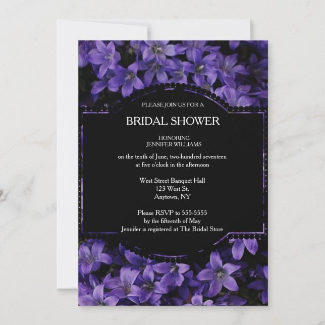 Floral Black Bridal Shower Invitations (Front)