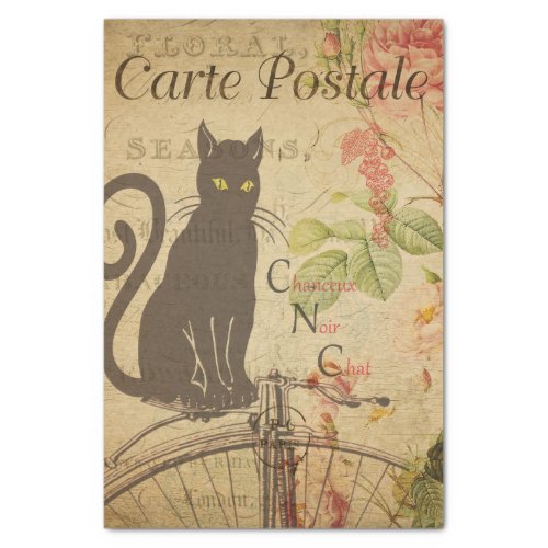 Floral Black Cat Decoupage Vintage Tissue Paper