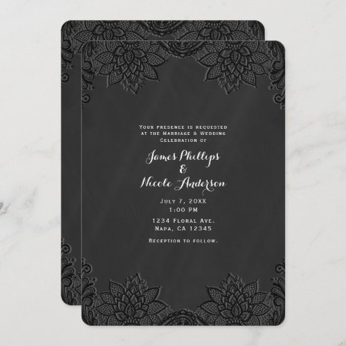Floral Black Chalkboard  Lace Country Wedding Invitation