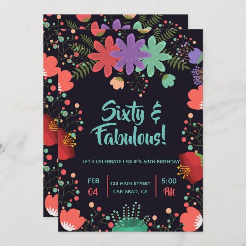 Floral Black colorful garden fabulous birthday Invitation