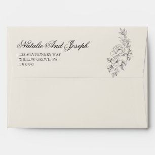 Floral Black Cream Boho Botanical Modern Wedding Envelope