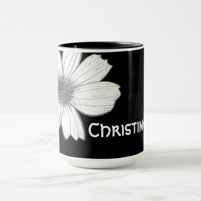 Floral Black custom name Latte Mug (Center)