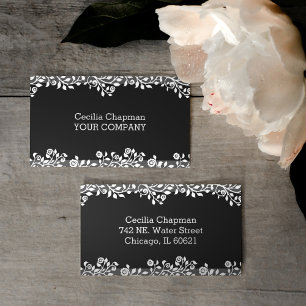 Floral Black Elegant Stylish Personalized Gothic Business Card