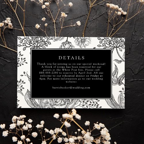Floral Black Elegant Wedding Details Card