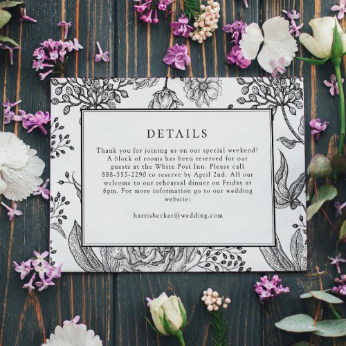 Floral Black Elegant Wedding Details Card