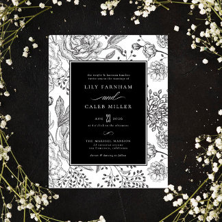 Floral Black Elegant Wedding Invitation