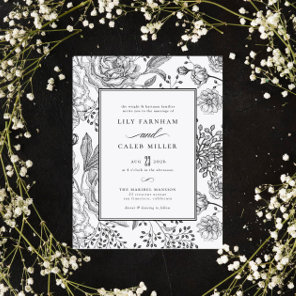 Floral Black Elegant Wedding Invitation
