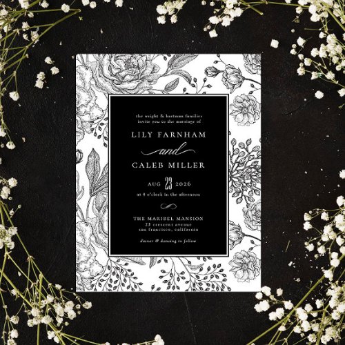 Floral Black Elegant Wedding Invitation