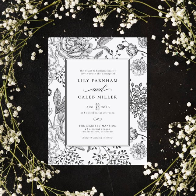 Floral Black Elegant Wedding Invitation (Creator Uploaded)