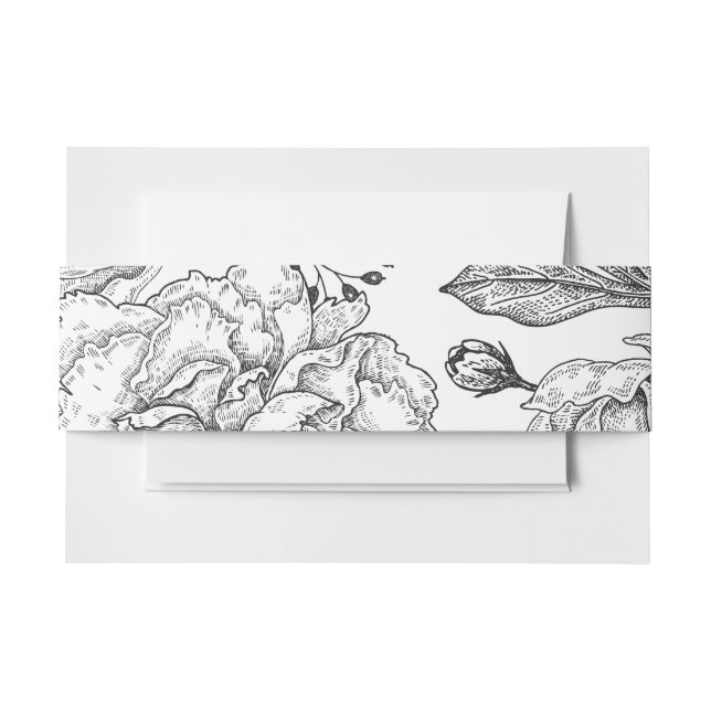 Floral Black Elegant Wedding Invitation Belly Band (Front Example)