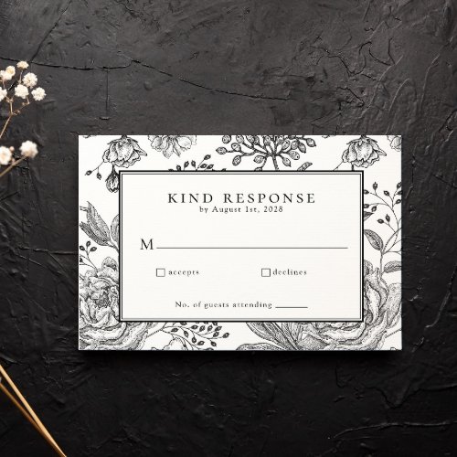 Floral Black Elegant Wedding RSVP Card