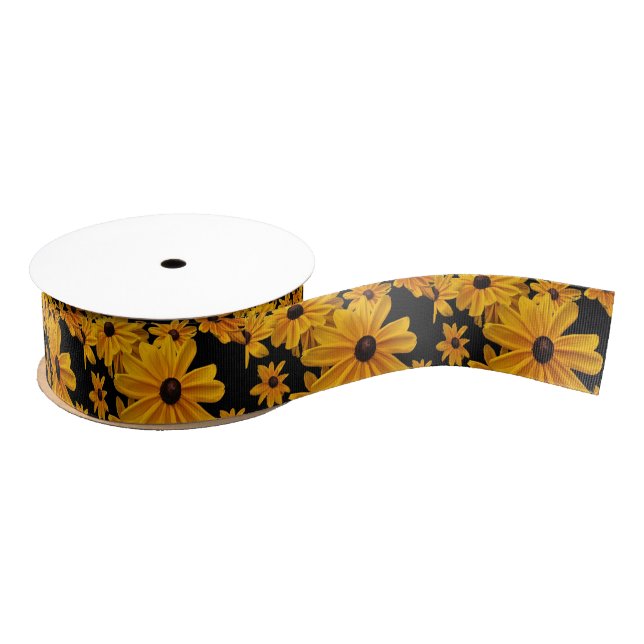 Floral Black Eyed Susan Flowers Satin Ribbon (Spool)