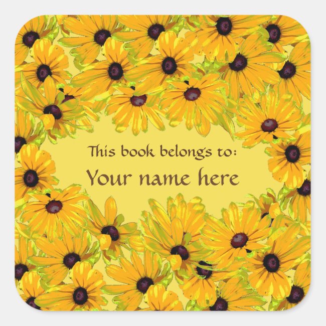 Floral Black Eyed Susan Flowers Yellow Bookplate