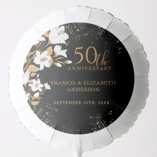 Floral Black Gold 50th Wedding Anniversary Balloon