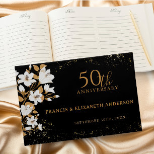 Floral Black Gold 50th Wedding Anniversary Guest Book