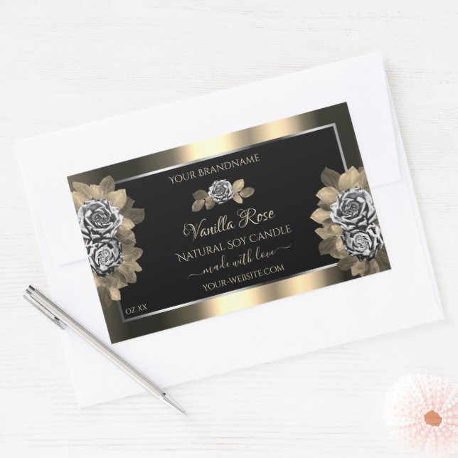 Floral Black Gold and Silver Product Labels Roses (Envelope)