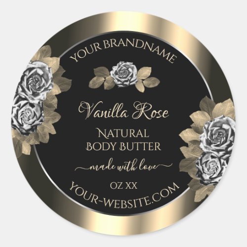 Floral Black Gold and Silver Product Labels Roses