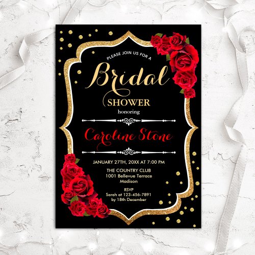 Floral Black Gold Bridal Shower Invitation