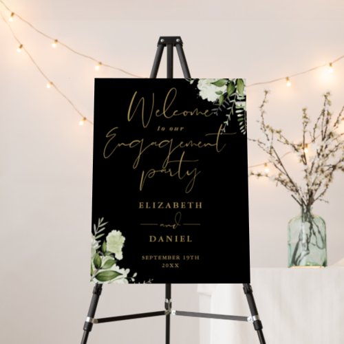 Floral Black Gold Engagement Party Welcome Sign