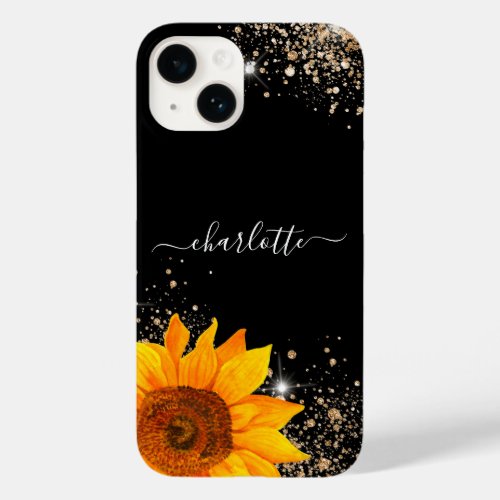 Floral black gold glitter monogram name Case_Mate iPhone 14 case