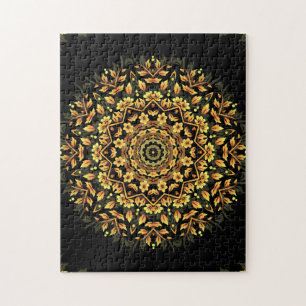 Floral Black Gold Mandala Jigsaw Puzzle