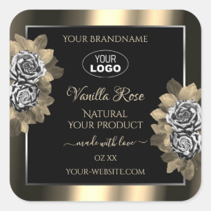 Floral Black Gold Silver Product Labels Roses Logo
