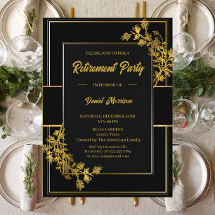 Floral Black Gold Surprise Retirement Party 2026 Invitation