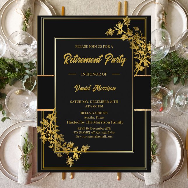 Floral Black Gold Surprise Retirement Party 2026 Invitation (Creator Uploaded)