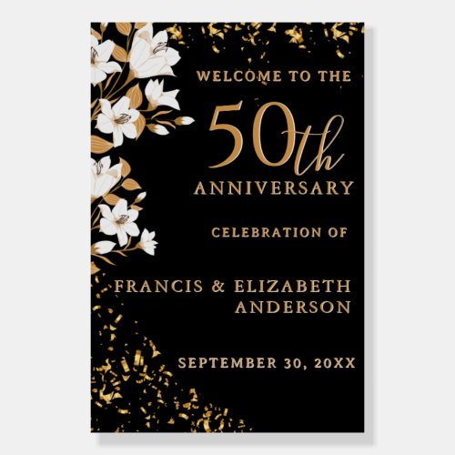 Floral Black Gold Welcome 50th Wedding Anniversary
