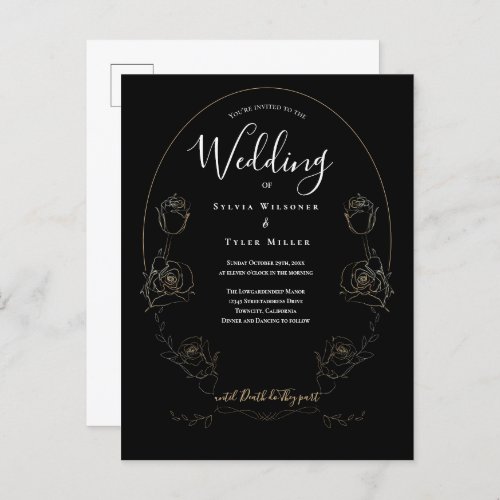 Floral Black Gothic Wedding Invitation Postcard