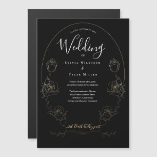 Floral Black Gothic Wedding Magnetic Invitation