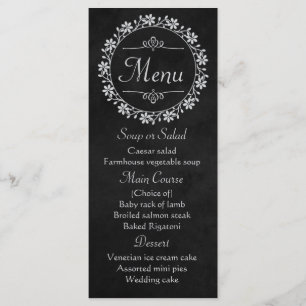 Floral Black Gray Chalkboard Flower Wreath Wedding Menu