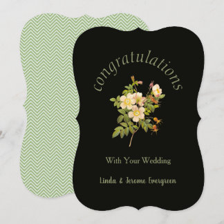 Floral Black & Green Roses Congratulations Wedding Card