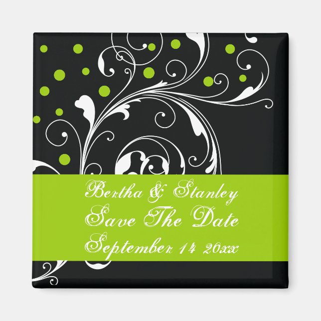 Floral black green wedding Save the Date Magnet (Front)