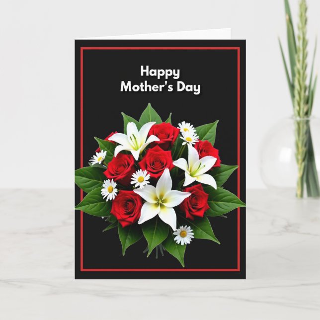 Floral Black Happy Mothers Day Card (Front)
