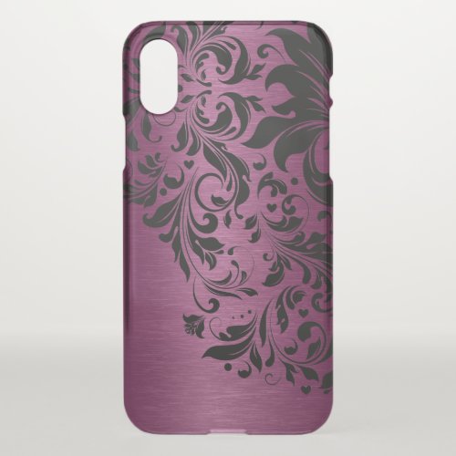 Floral Black Lace  Metallic Burgundy Texture iPhone X Case