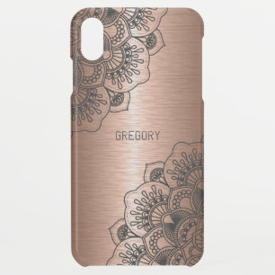 Floral black mandala metallic copper background iPhone XS max case