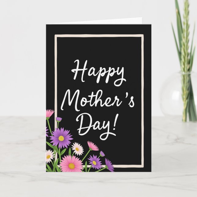 Floral Black Mothers Day Card (Front)