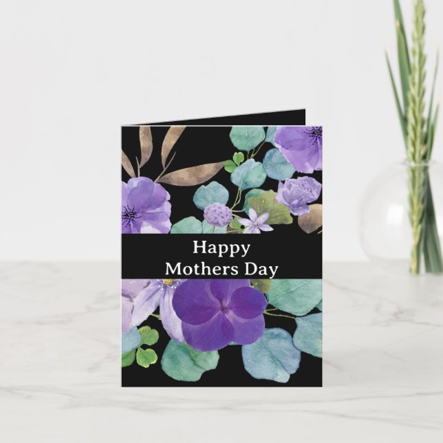 Floral Black Mothers day Photo Note Card (Front)