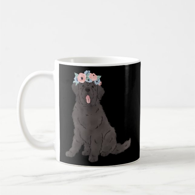 Floral Black Newfie Newfoundland Dog Mom Coffee Mug (Left)
