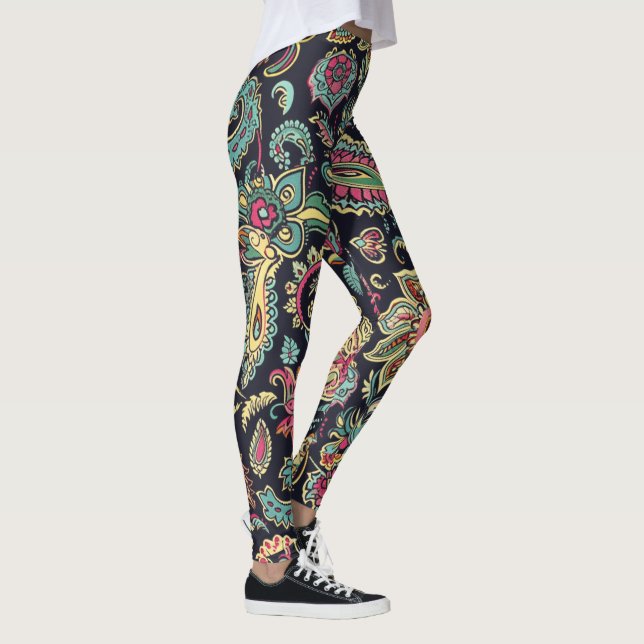 Floral Black Paisley  Leggings (Right)