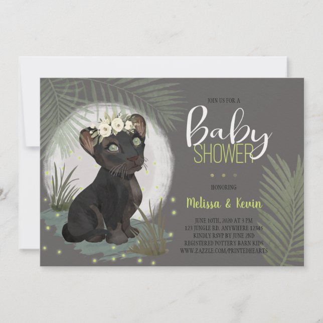 Floral Black Panther Jungle Baby Shower Invitation (Front)