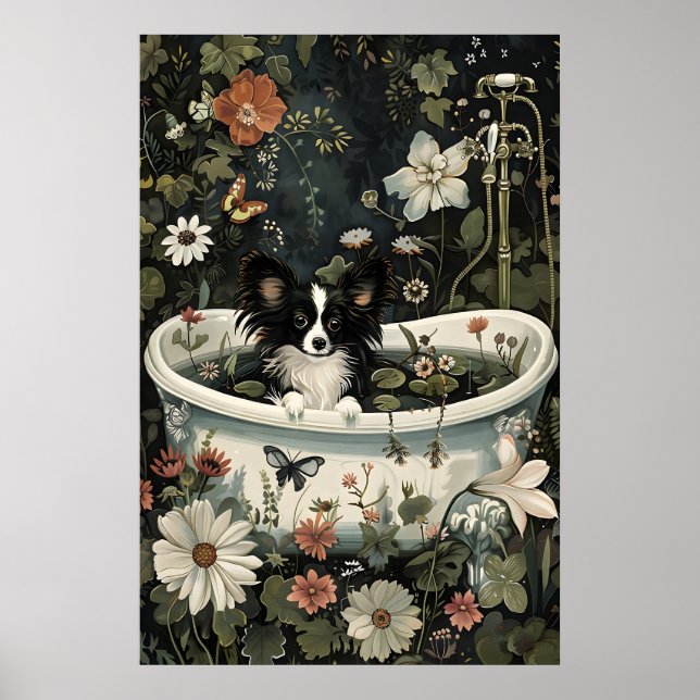 Floral Black Papillon Bathroom Print, Botanical Poster (Front)